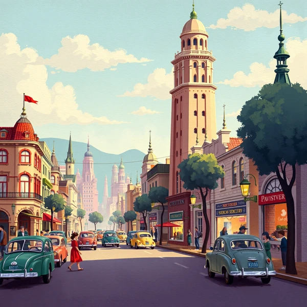 Vintage Urban Street Scene