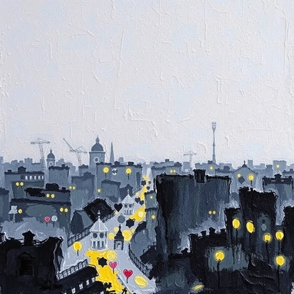 Crépuscule sur les toits de la ville