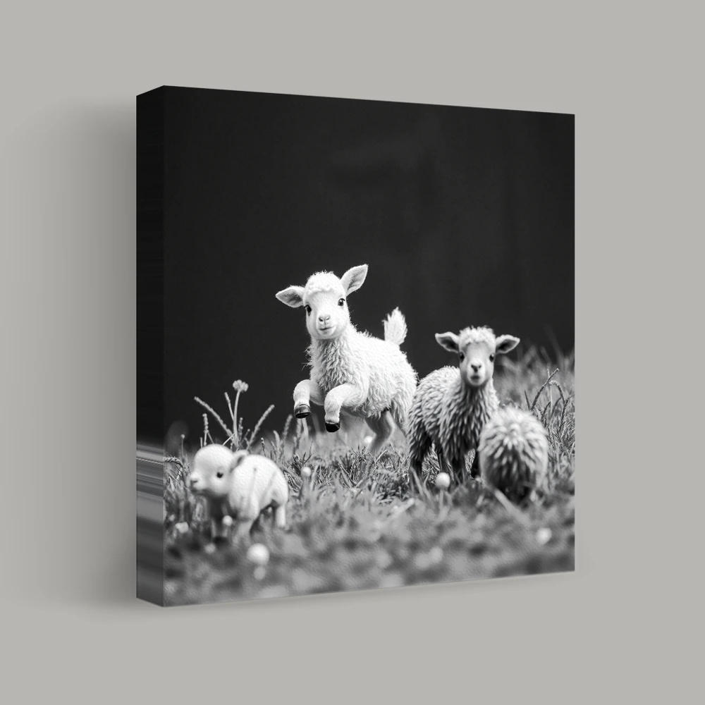 Frolicking Lambs in Grass — canvas