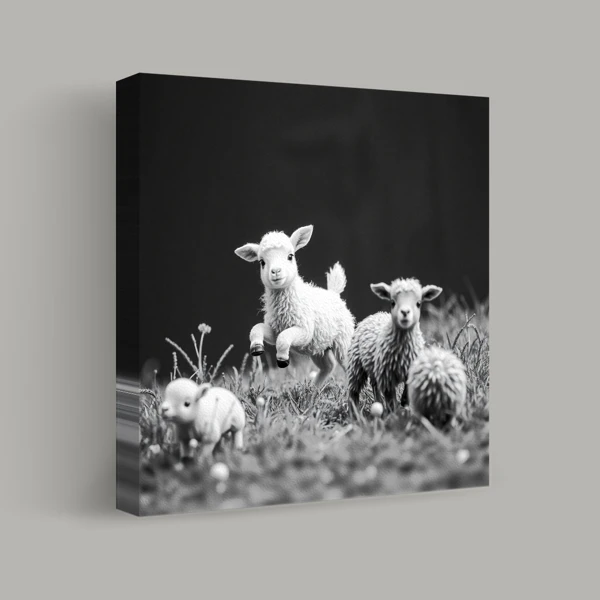 Frolicking Lambs in Grass view 1