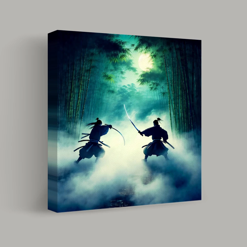 Duel Under the Moonlit Bamboo — canvas