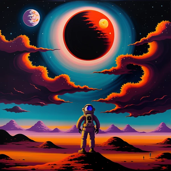 Celestial Wanderer Under a Crimson Sky