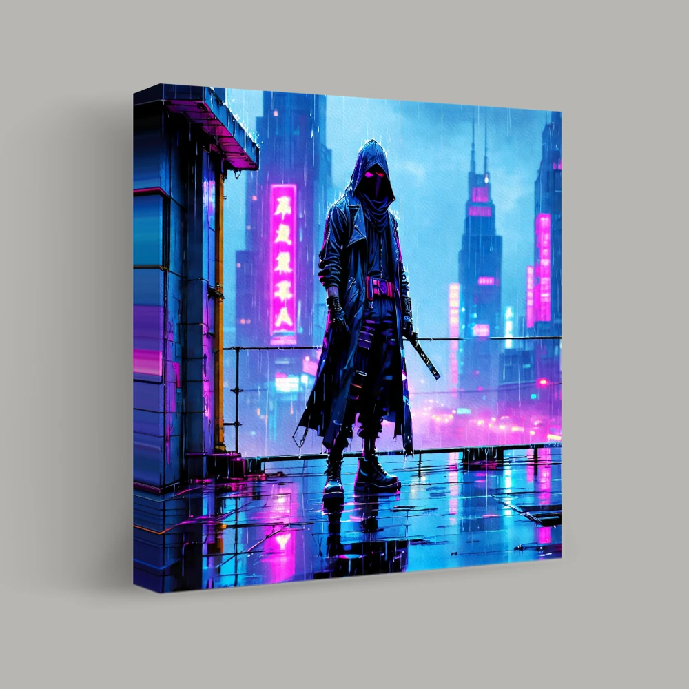 Shadow in the Neon Rain — canvas