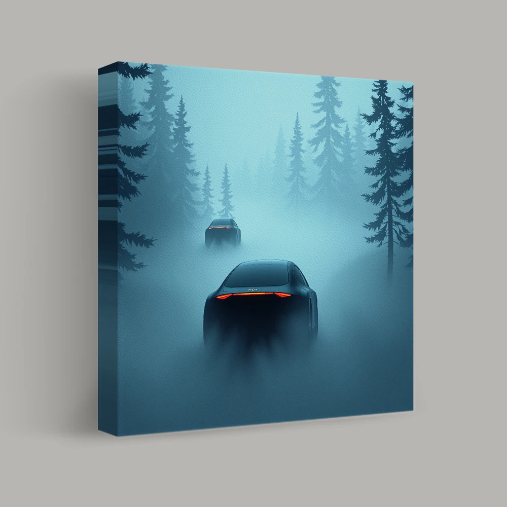 Cars in Misty Forest — canvas