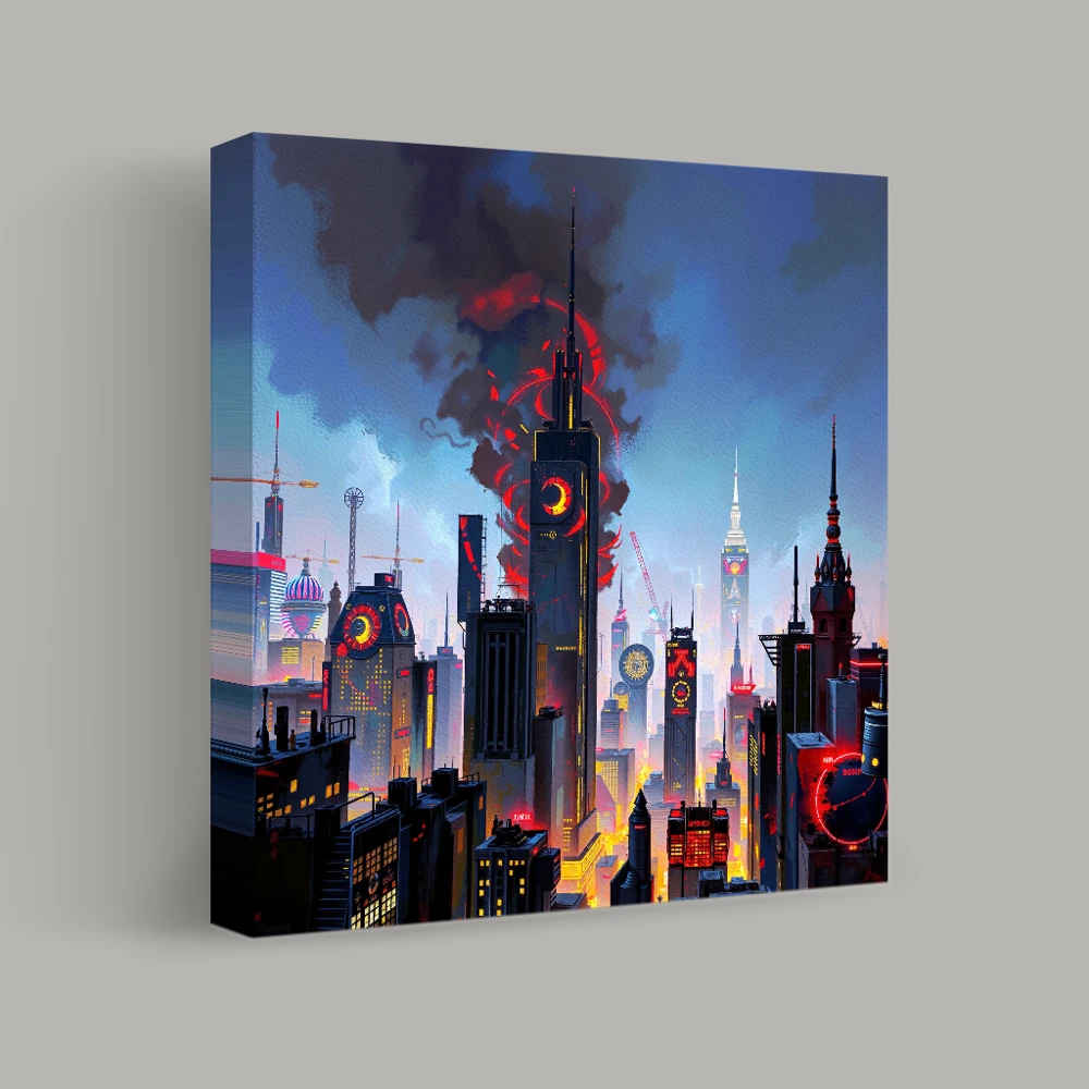 Neon Towers in the Storm — canvas