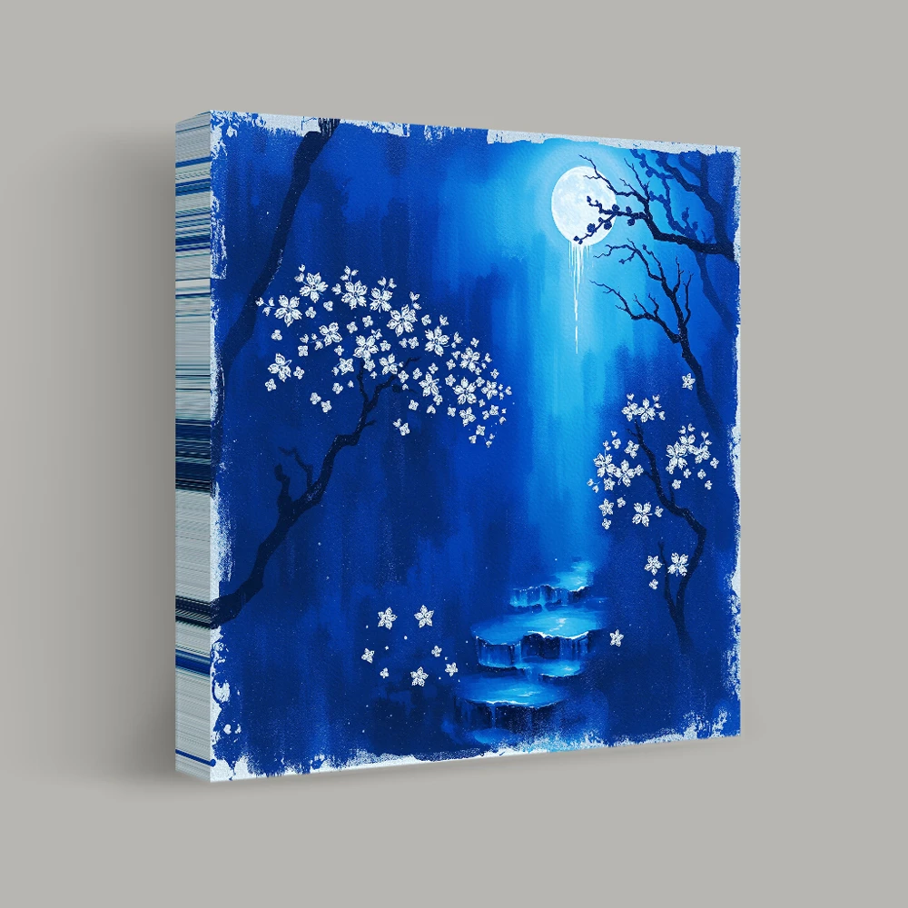 Moonlit Blossoms and Waterfall — canvas