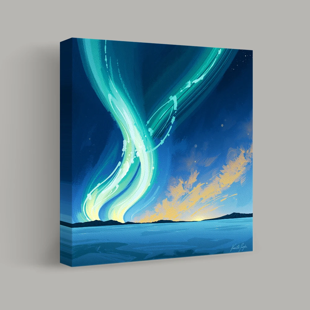 Dancing Aurora Over Mountains — canvas