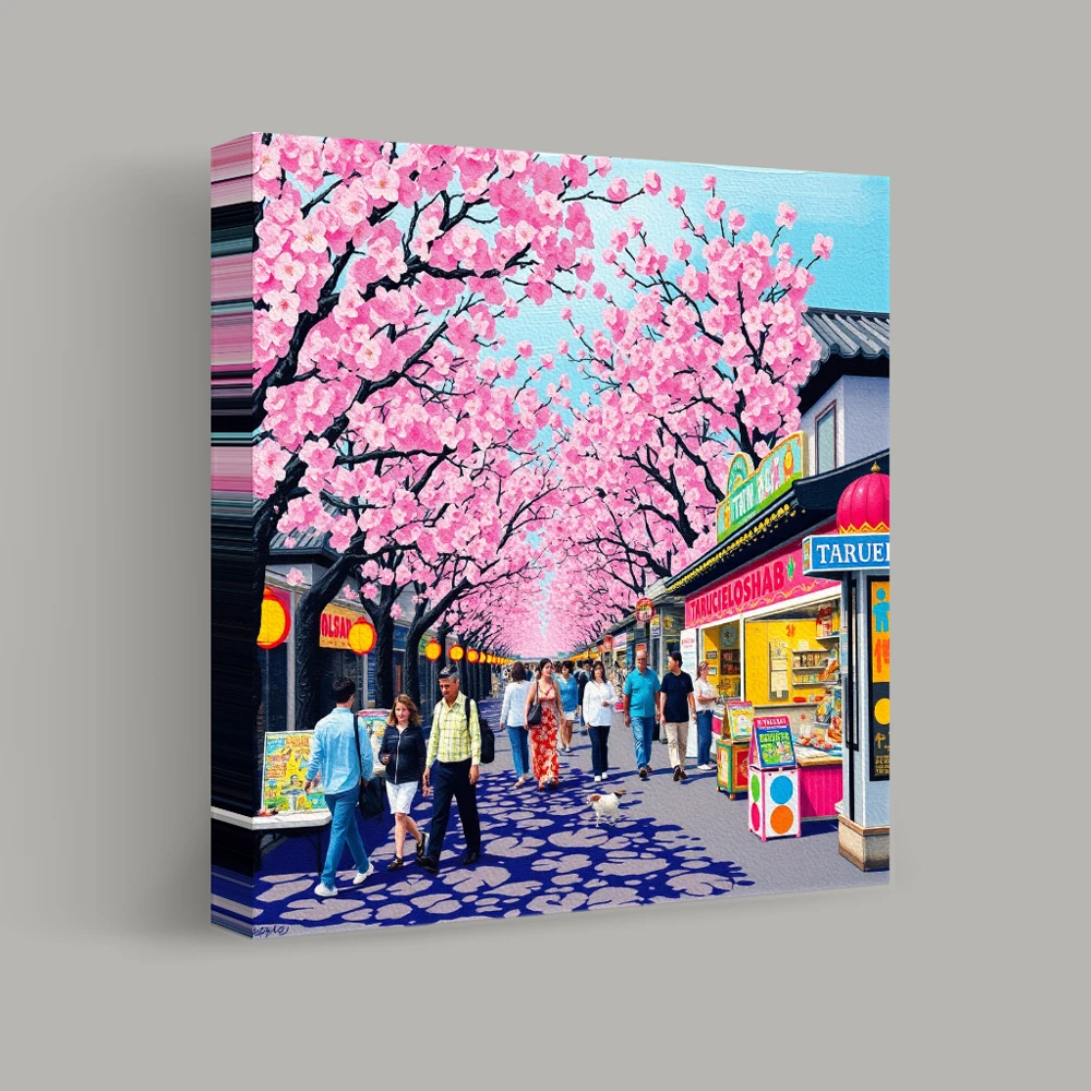 Cherry Blossoms Over the Street Market — canvas