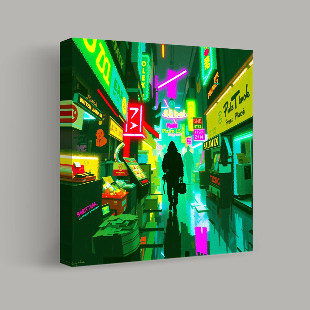 In the Neon Labyrinth — canvas