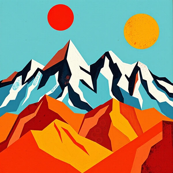 Twin Suns Over Abstract Peaks