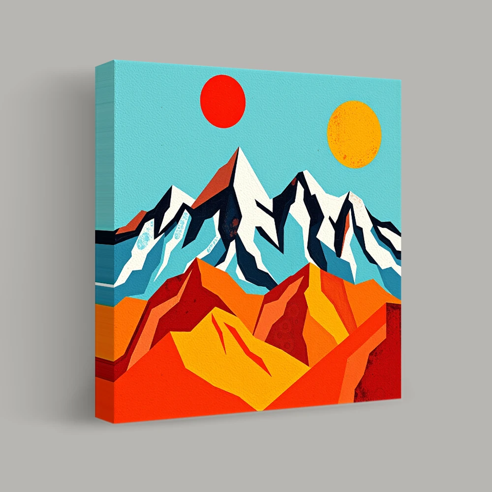 Twin Suns Over Abstract Peaks — canvas