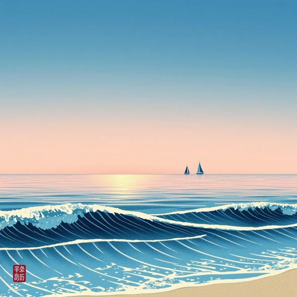 Sailboats on a Calm Sea at Sunset