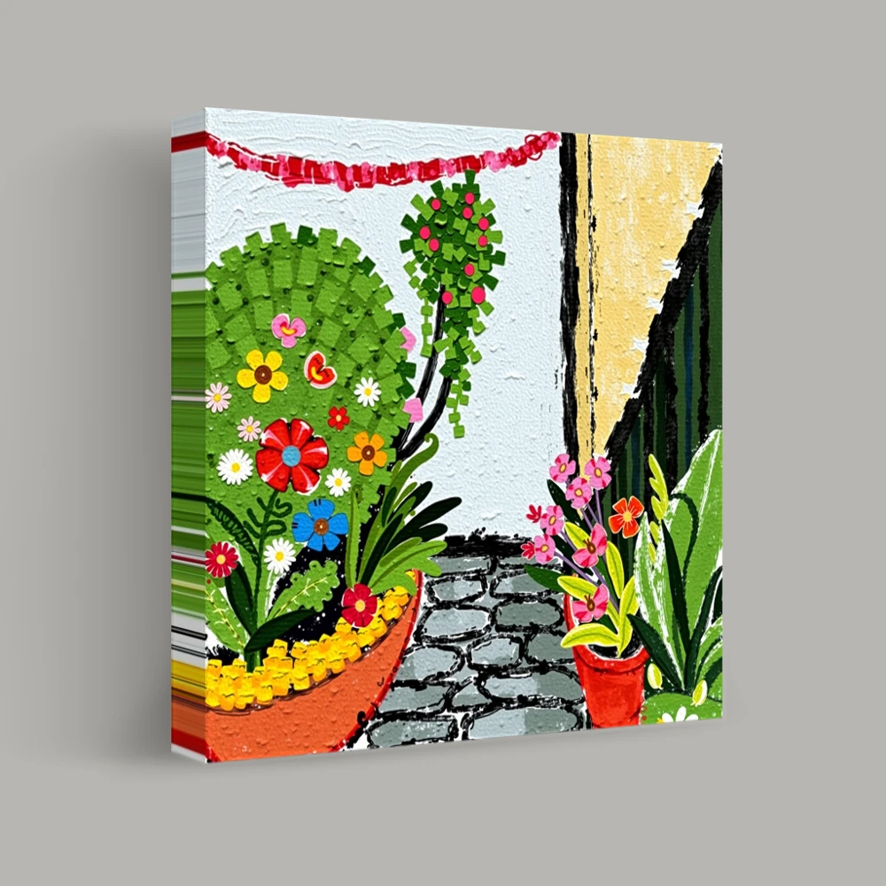 Garden Blooms on a Cobblestone Path — canvas