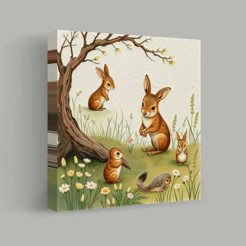 Woodland Companions Gather — canvas