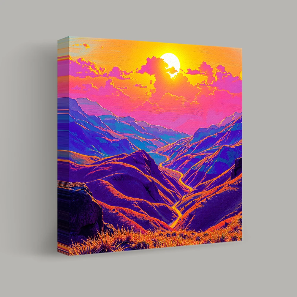 Vivid Sunset Over Mountain Pass — canvas