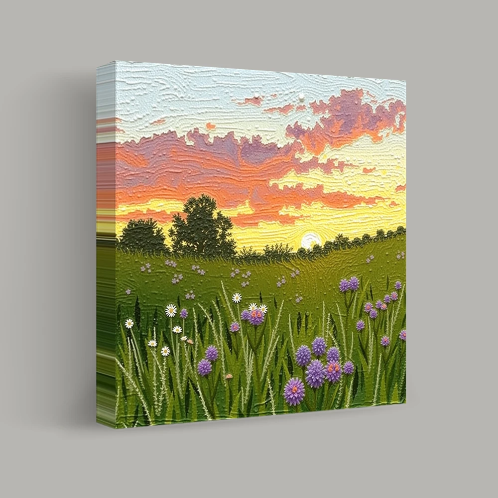 Sunset Over Blossoming Meadow — canvas