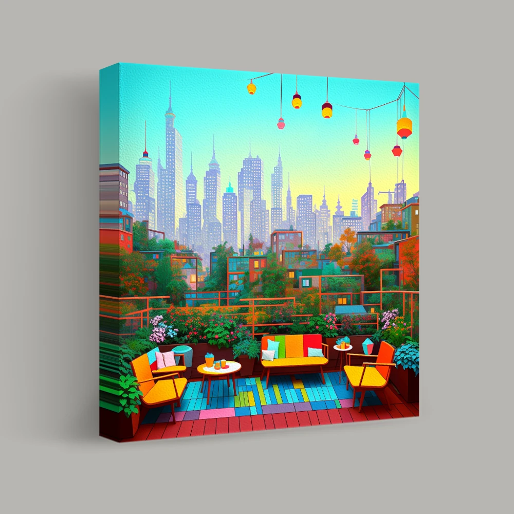 Rooftop Oasis in the Vibrant City — canvas