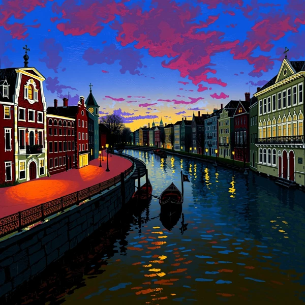 Twilight Reflections on a Canal