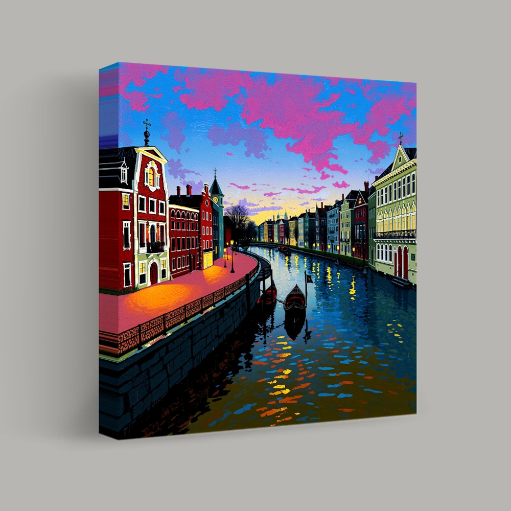 Twilight Reflections on a Canal — canvas