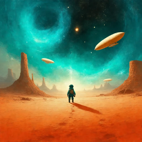 El amanecer del viaje en el desierto marciano