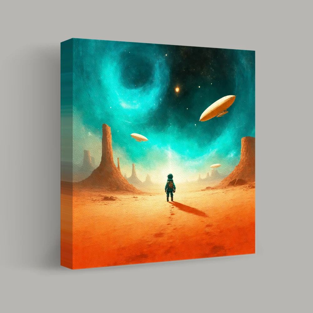 El amanecer del viaje en el desierto marciano — canvas