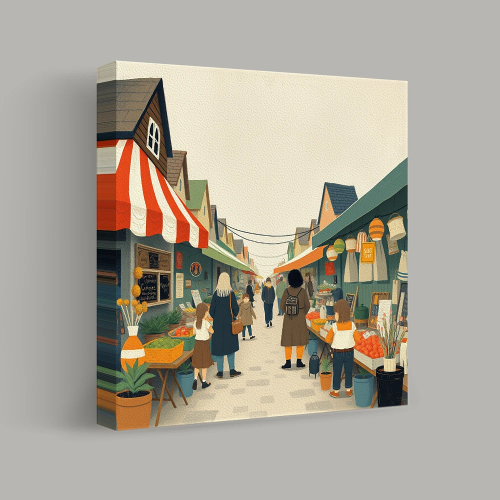 Strolling Through the Village Market — canvas