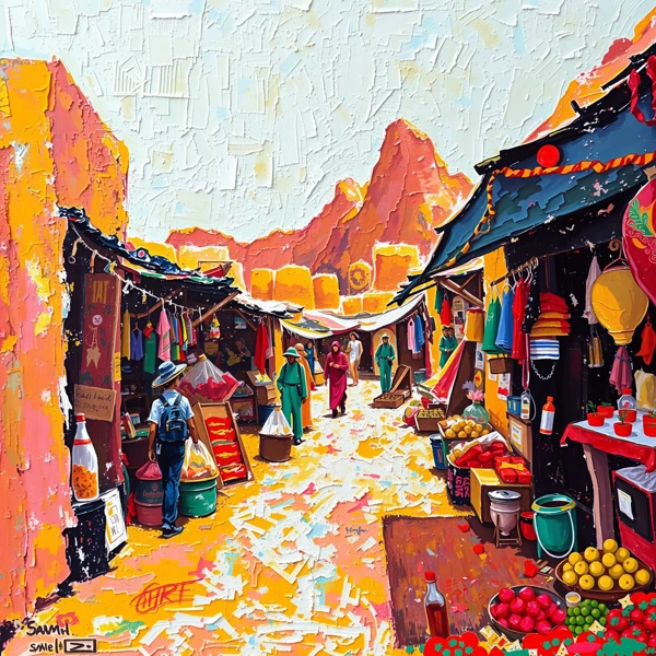 Vibrant Bazaar Beneath the Peaks