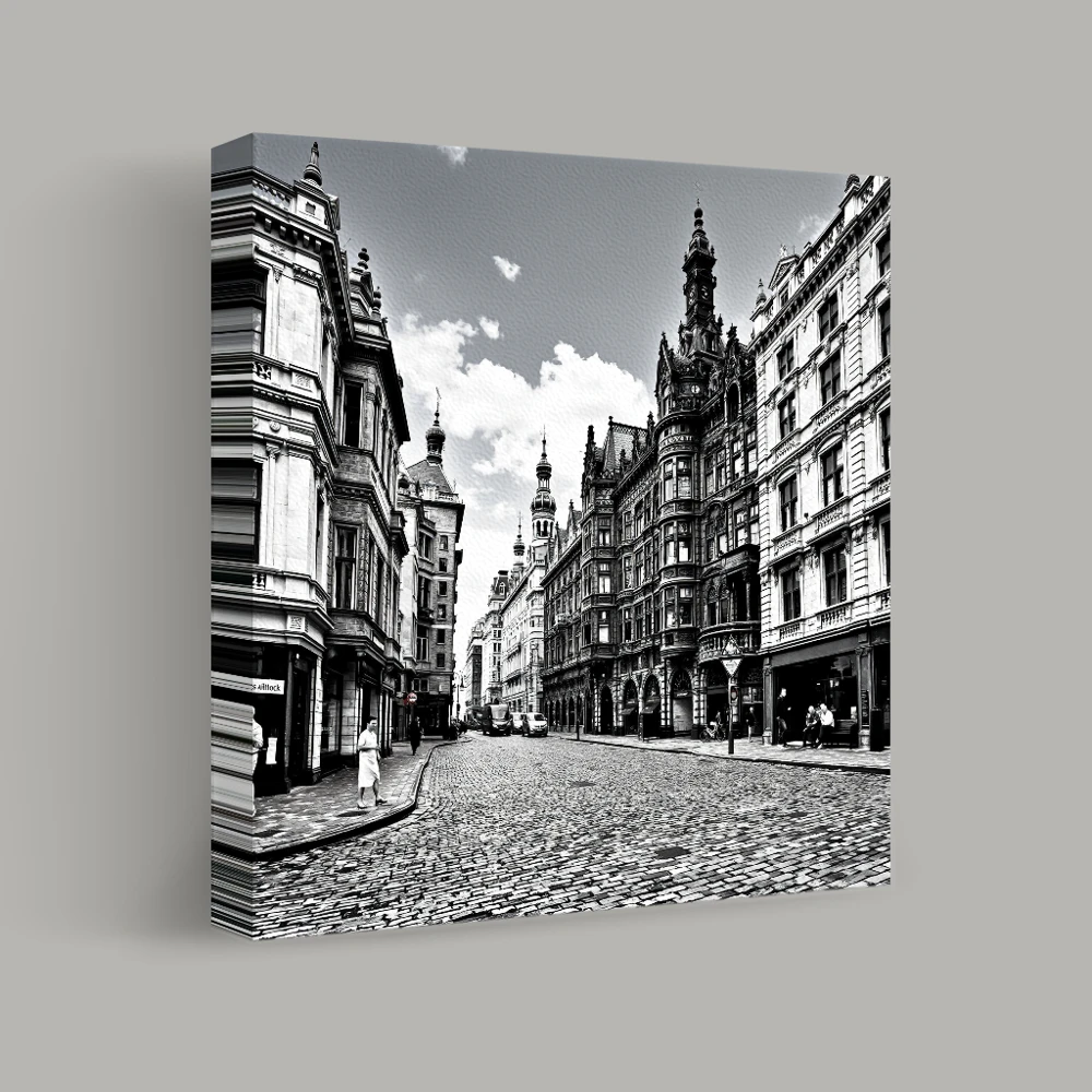 Cobbled Street and Ornate Facades — canvas