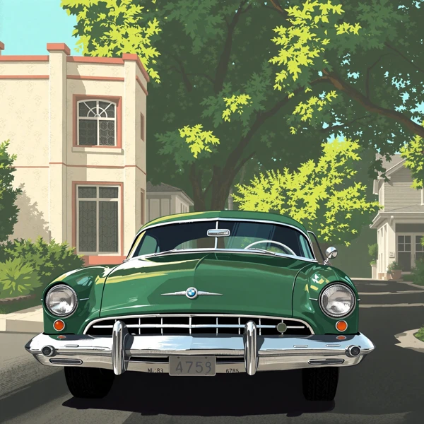 Auto Verde Classica su Strada Suburbana