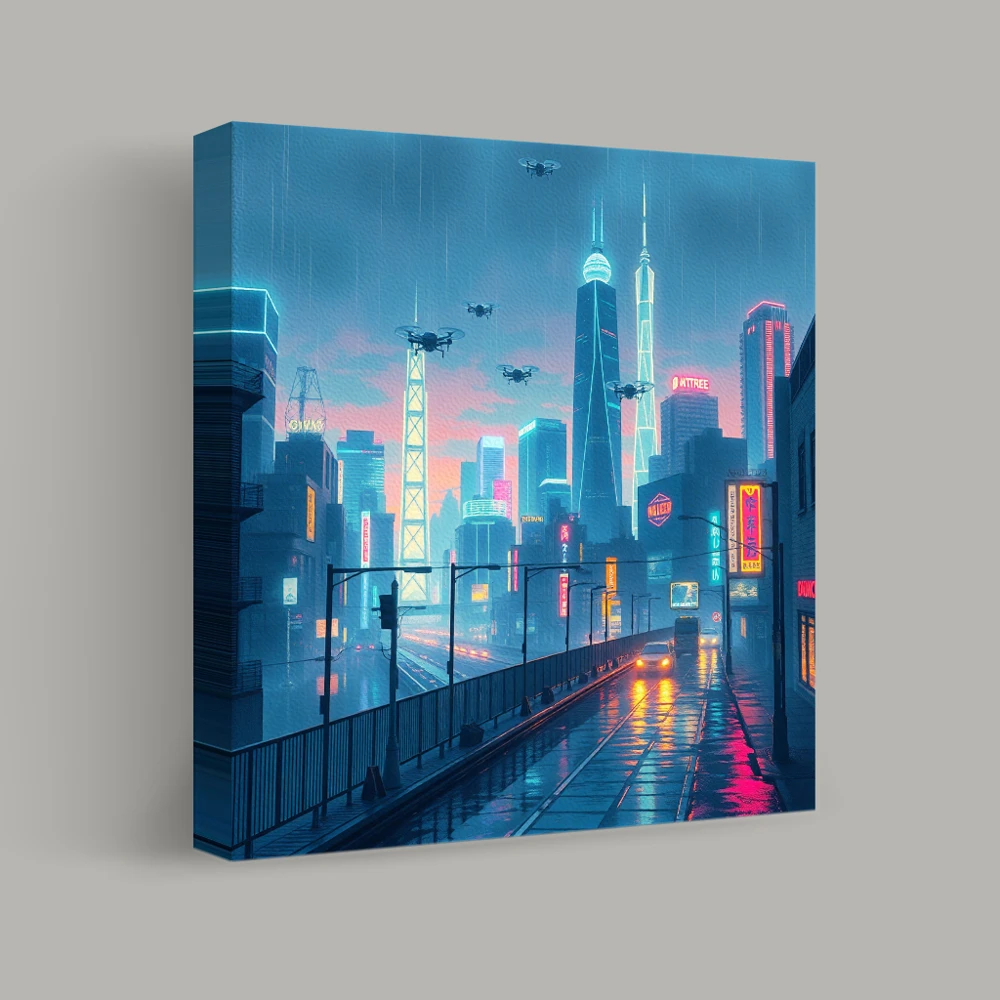 Neon Skies Above the City — canvas