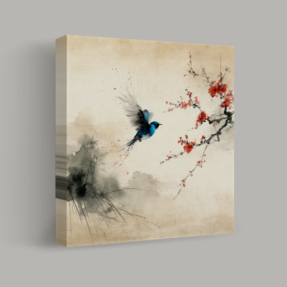 Brushstrokes of Flight and Blossoms — canvas