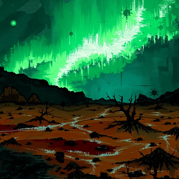 Aurora Over Alien Landscape