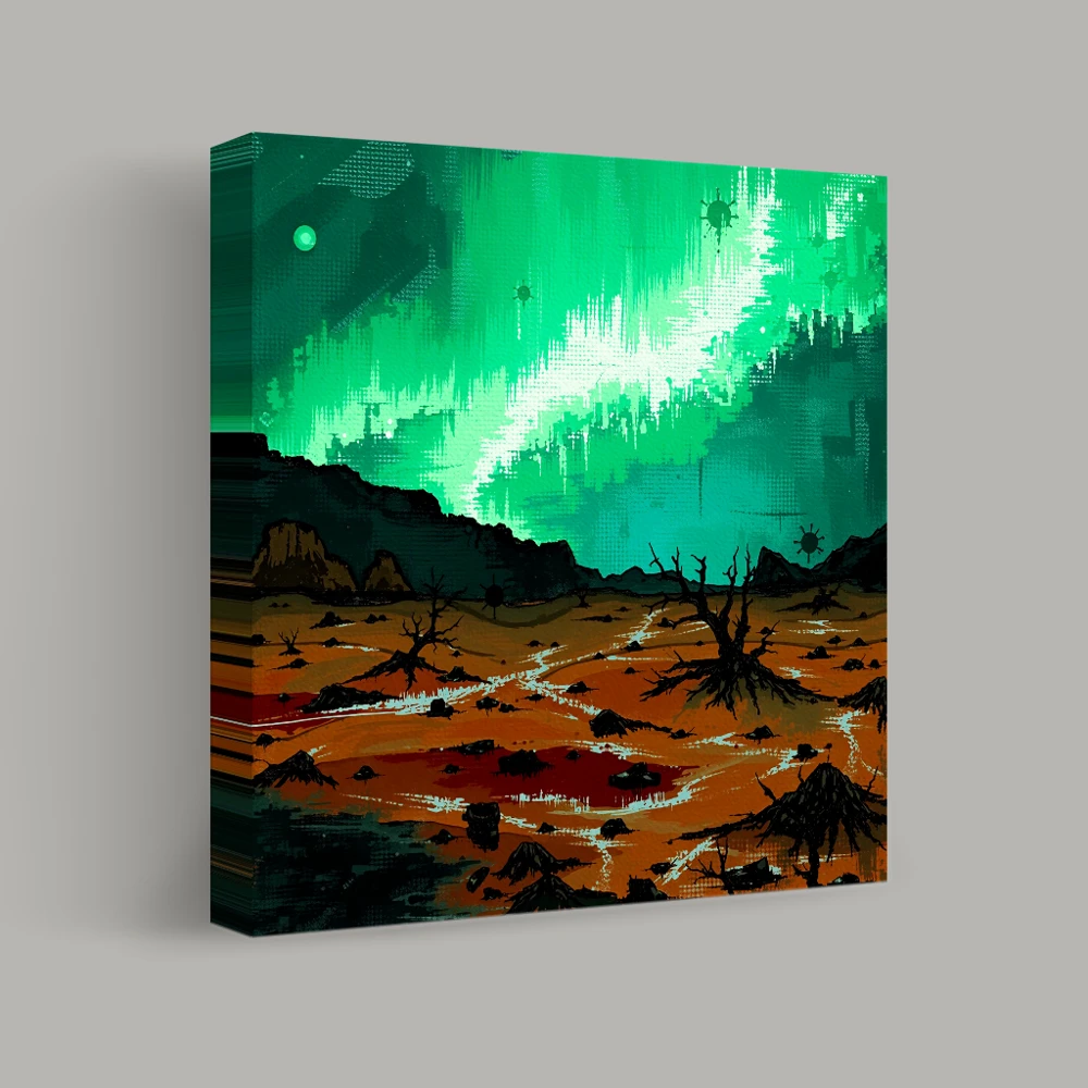 Aurora Over Alien Landscape — canvas