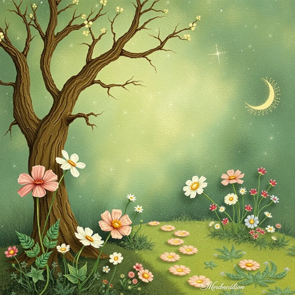 Blossoms Under Crescent Moon