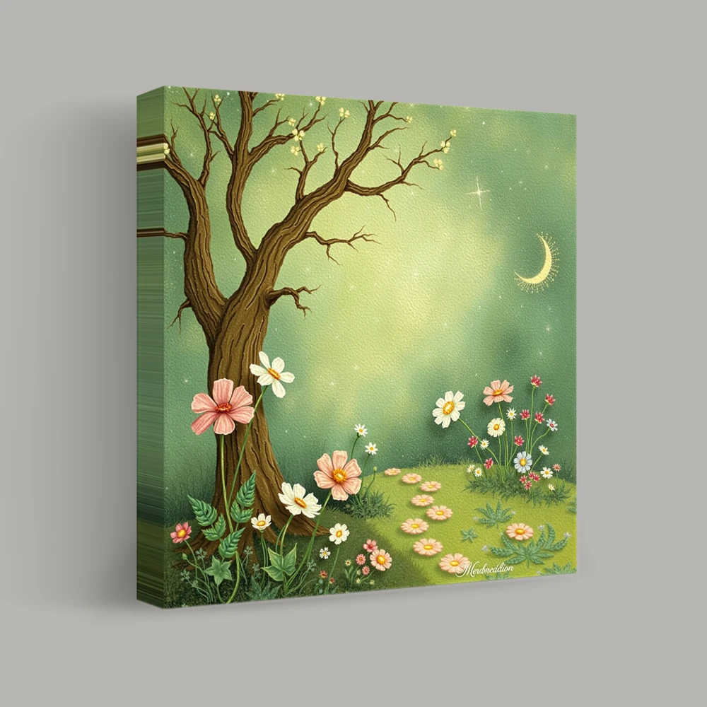 Blossoms Under Crescent Moon — canvas