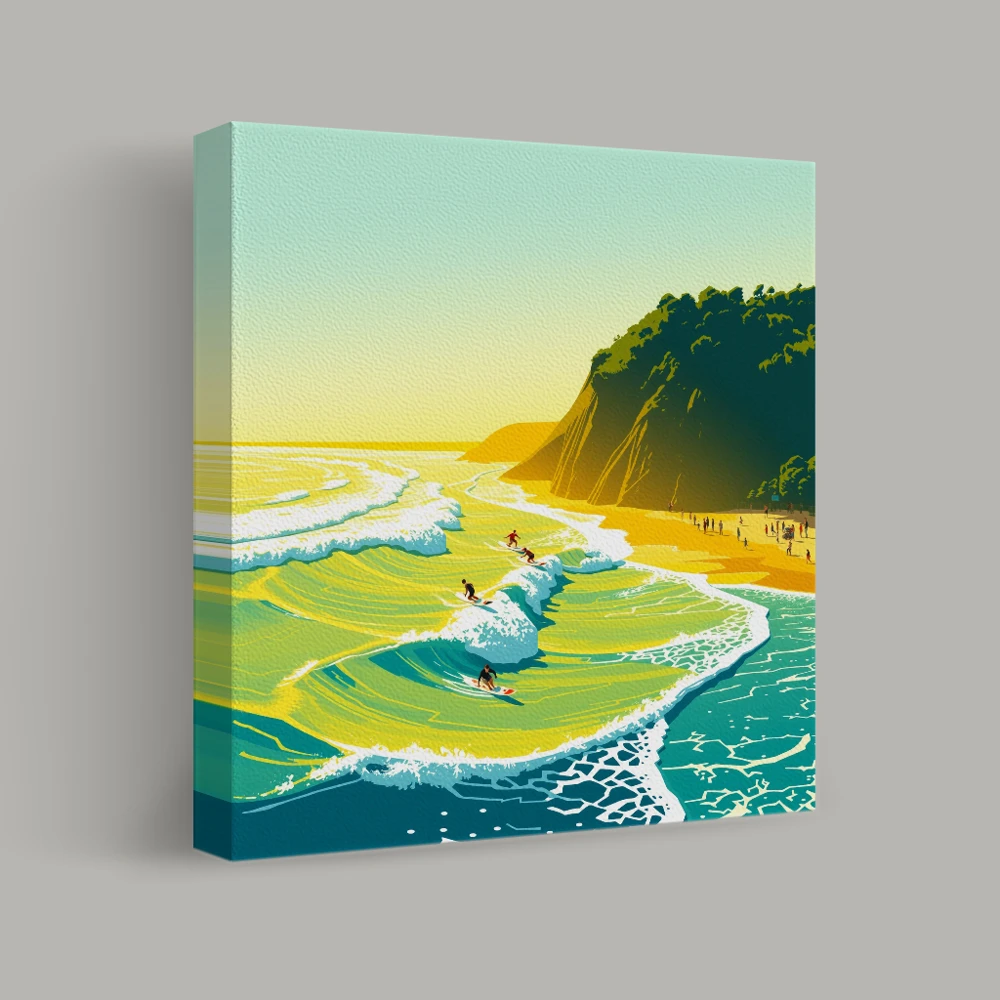 Surfers at Sunrise Cove — canvas