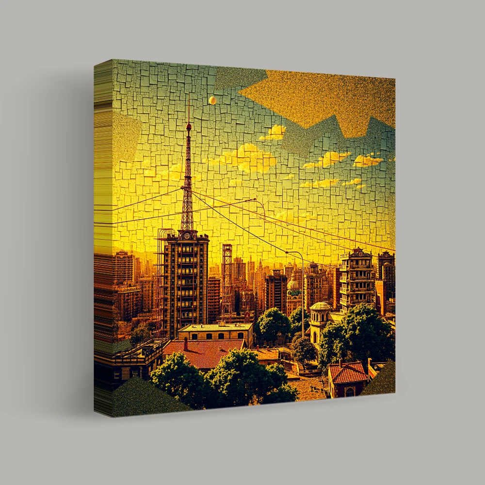 Mosaic Twilight Over Cityscape — canvas