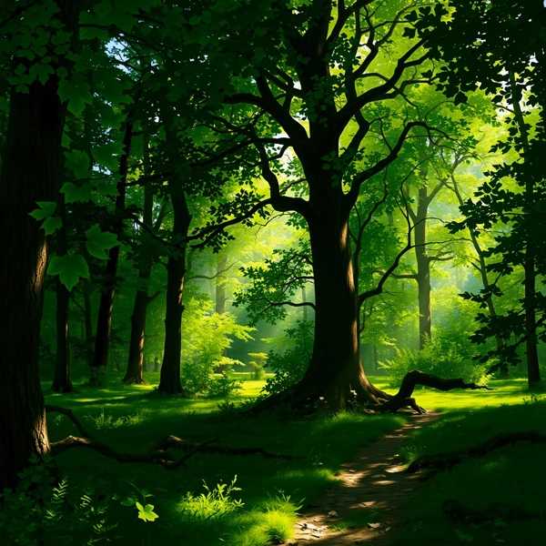 Sunlit Pathway Through the Forest