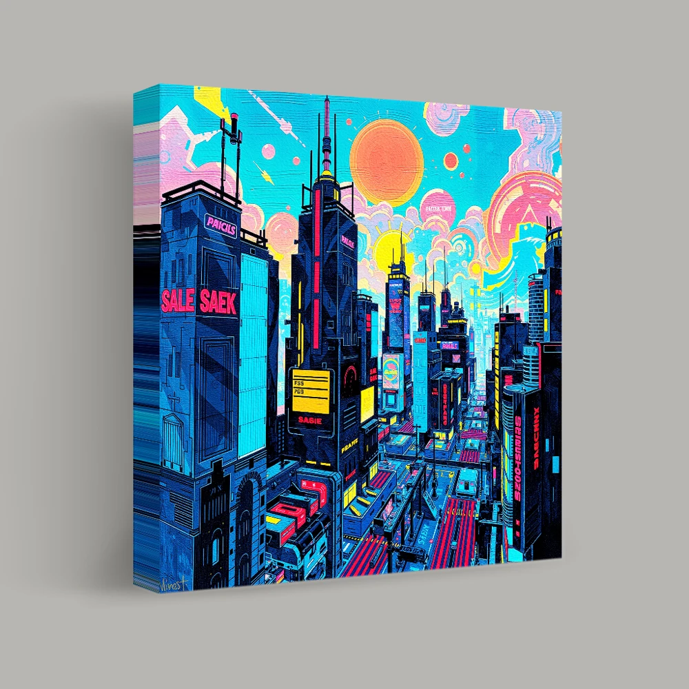 Neon Skies Over Urban Dreams — canvas