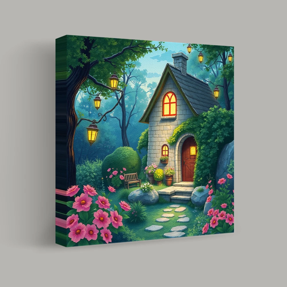 Lanterns by the Enchanted Cottage — canvas