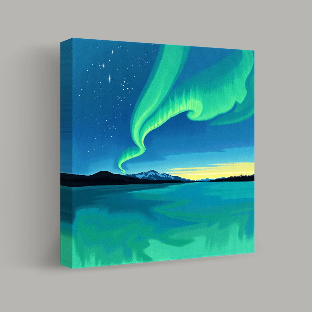 Northern Lights Over Lake — canvas