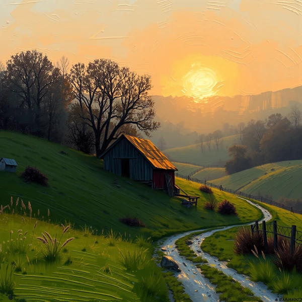 Sunrise Over Rolling Fields