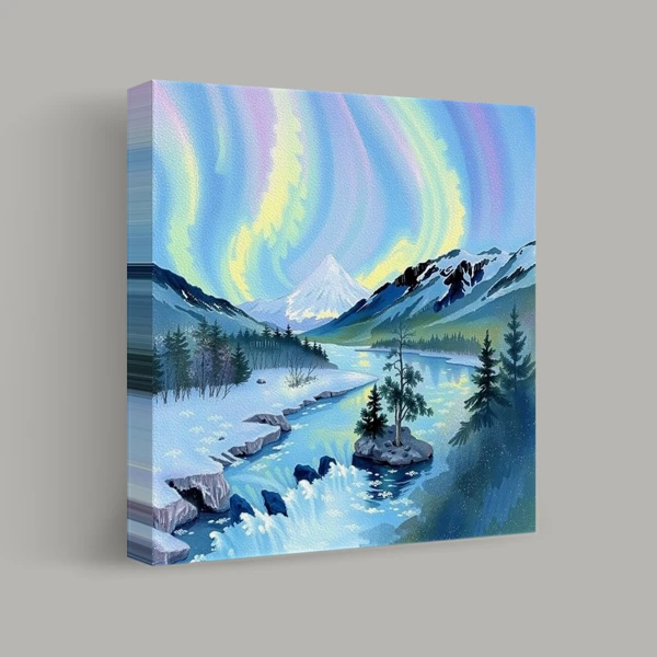 Northern Lights Over Tranquil River view 1