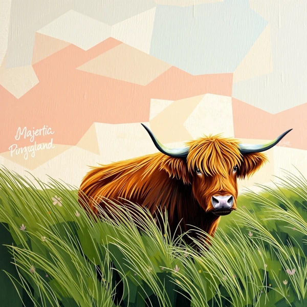 Highland Wanderer in Pastel Fields