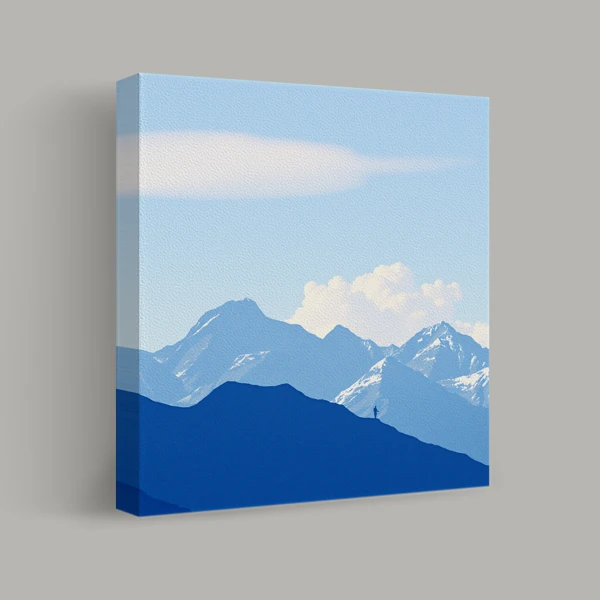 Solitary Climb Against Blue Peaks view 1
