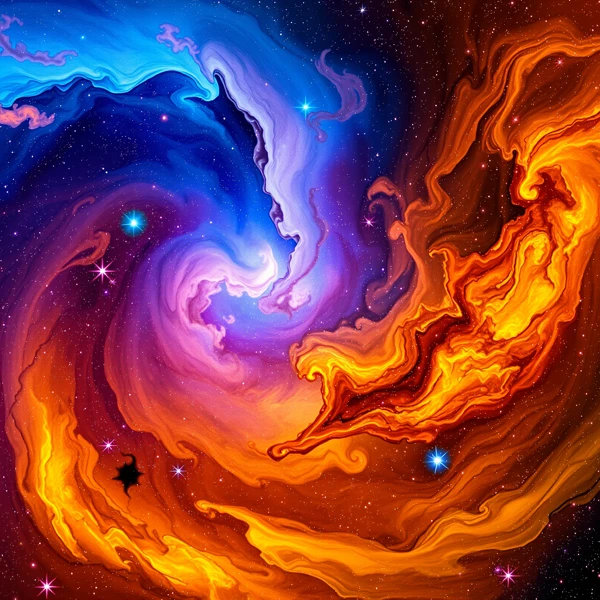 Celestial Dance of Flames and Waves