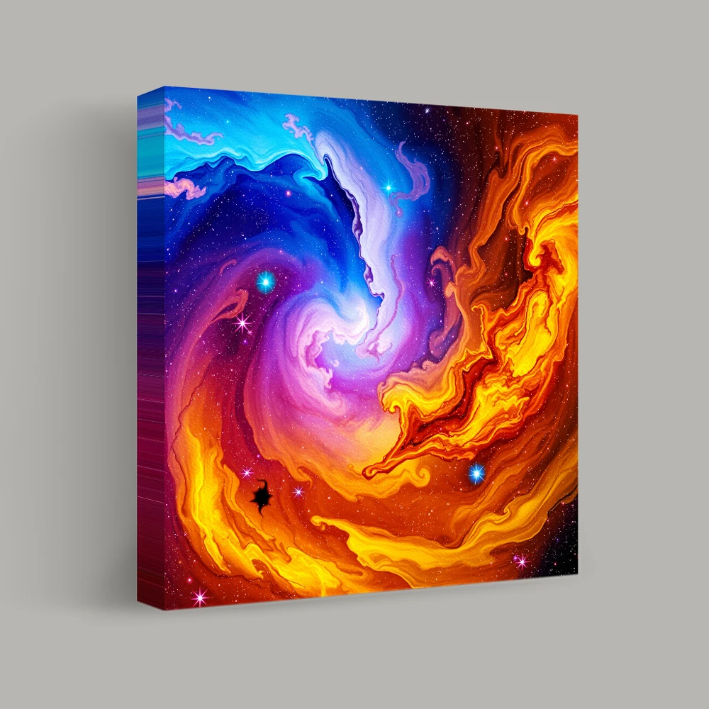Celestial Dance of Flames and Waves — canvas