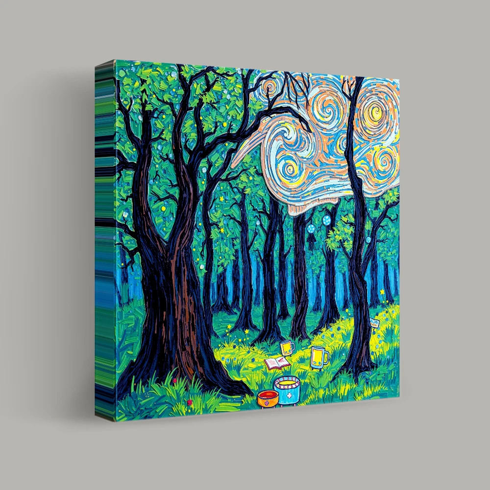 Whimsical Night in the Enchanted Forest — canvas
