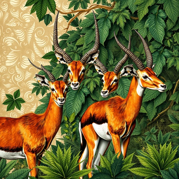 Antelopes in Verdant Foliage view 2