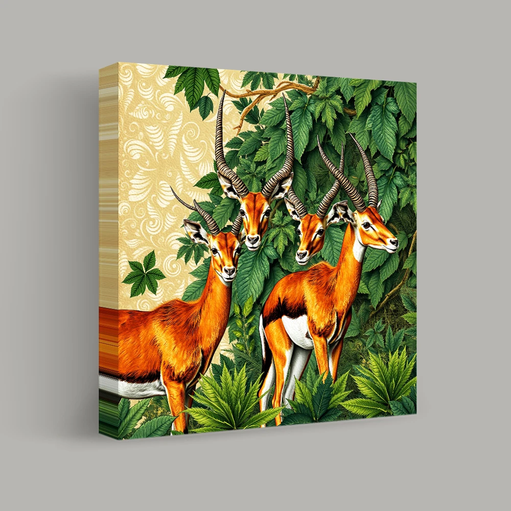 Antelopes in Verdant Foliage — canvas